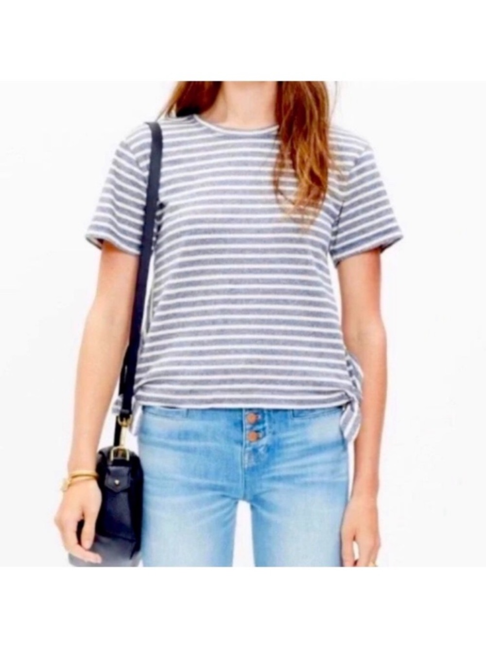 Madewell Blue & White Striped Side Tie Short Sleeve Tee Small